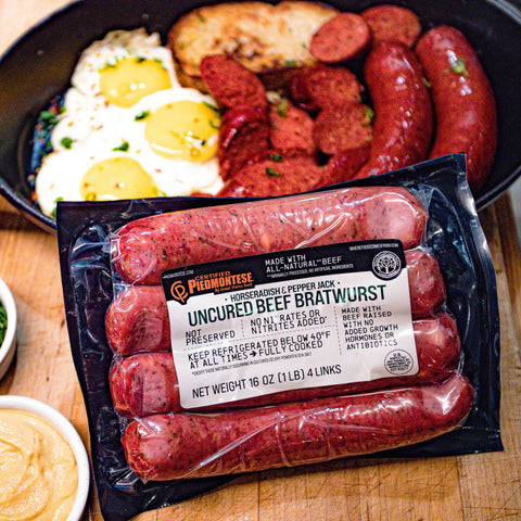 Horseradish and Pepperjack Cheese Beef Bratwurst