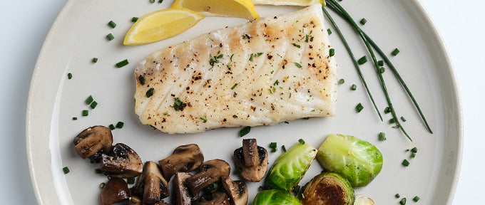 Cod With Cremini Mushrooms And Brussels Sprouts – GoodLife Proteins