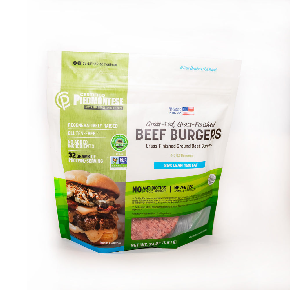 
                  
                    Grass Fed, Grass Finished Ground Beef Burgers
                  
                