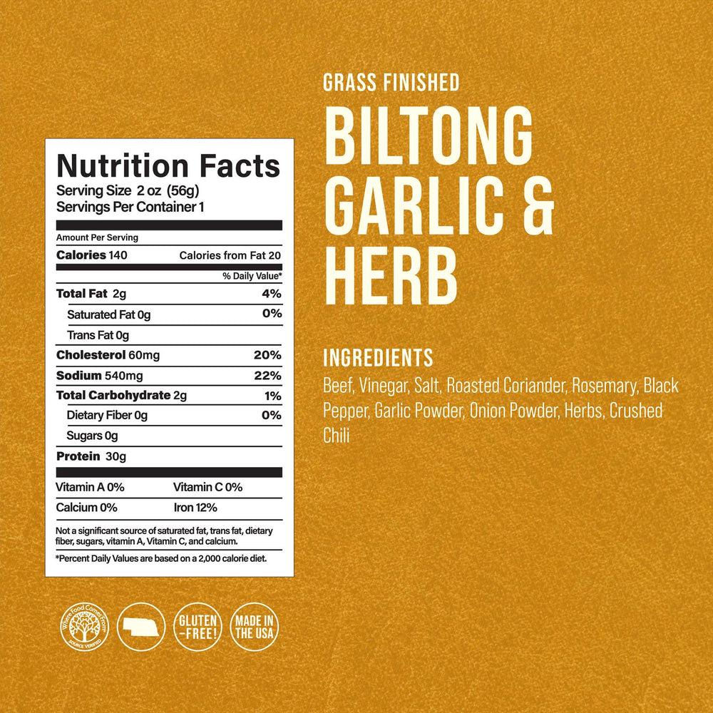 
                  
                    12 Garlic and Herb Beef Biltong (2oz.)
                  
                