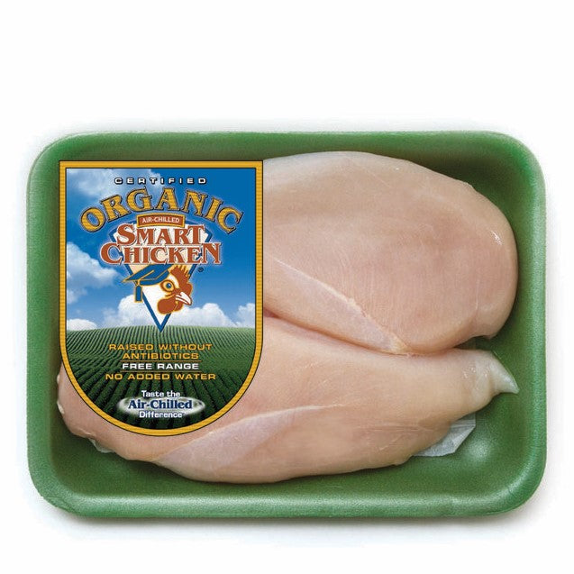 
                  
                    Two Smart Chicken organic boneless skinless breasts in a foam tray package
                  
                